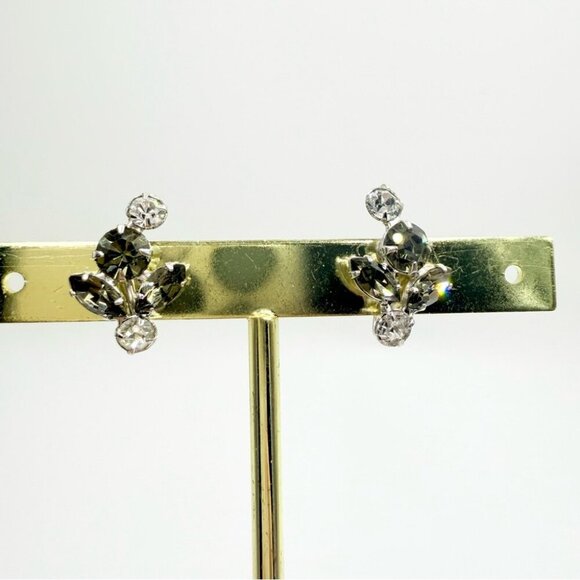 Vintage Black and Silver Clear Crystal Screwback Earrings - Picture 3 of 6